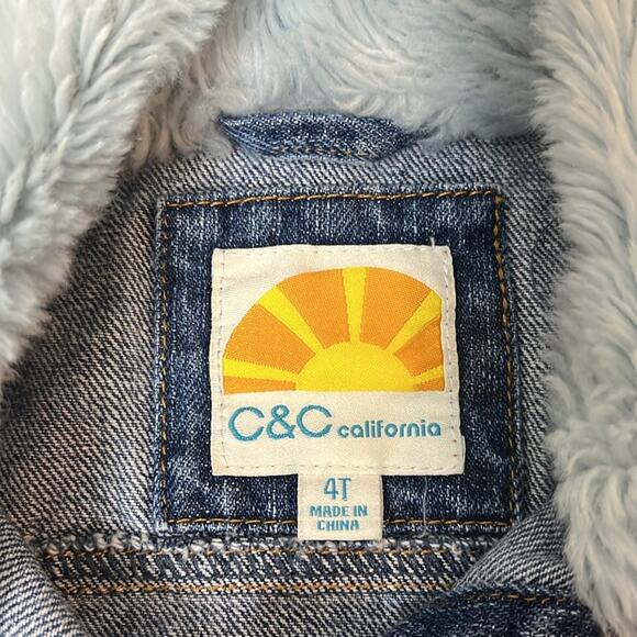 C&C California Girls Denim Jacket with Faux Fur Collar 4T - Picture 2 of 6